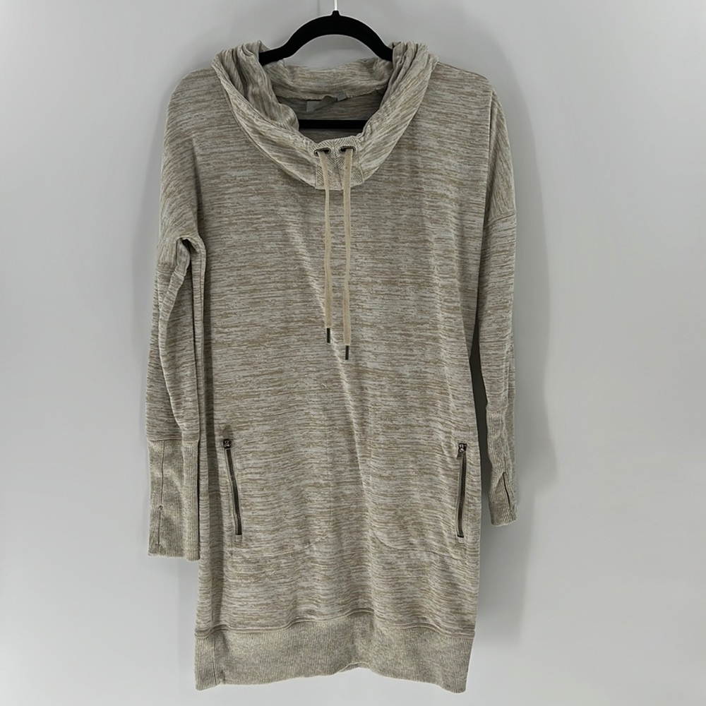 Athleta sport it sweater tunic dress cowl neck heather beige size S Small